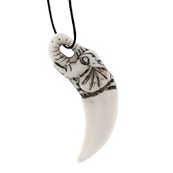 Resin Imitation Bone Pendant Elephant Tusk - Adjustable Cord - 68mm x 21mm