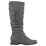 Womens Mid Calf Faux Suede Fringe Winter Boots