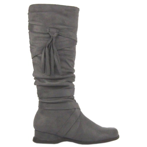 Womens Mid Calf Faux Suede Fringe Winter Boots