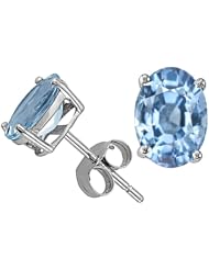 Tommaso Design (tm) Oval 8x6mm Simulated Aquamarine Earring Studs in 14 kt White Gold