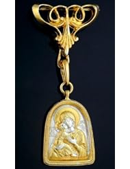 Silver Gold Icon Pendant Medal Madonna & Child Christ Pin Holder for Egg Pendant & Other Pendants