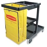 Rubbermaid FG617388 Cleaning Cart with Zippered Yellow Vinyl Bag, 46 Length, 21.75 Width, 38.38 Height, Black