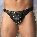 Men's Unique Leather Studded Thong Lycra Back One Size