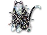 Clearly Charming Decorated Cat Christmas Silver and Enamel Pin by Zarah