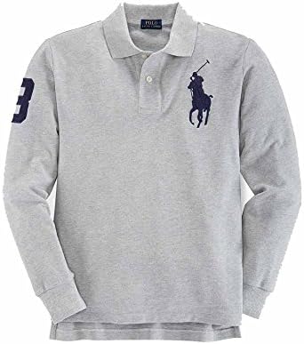 Boys (8-20) Big Pony Polo Ralph Lauren Shirt Long Sleeve Mesh Cotton (XL (18-20), Heather Grey)