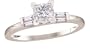 14k White Gold Princess Cut Center with Tapered Baguette Side Stones Ring  (3/8ctw, G,  VS2)