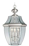 Livex Lighting 2355-91 Monterey 3 Light Outdoor Brushed Nickel Finish Solid Brass Hanging Lantern wi