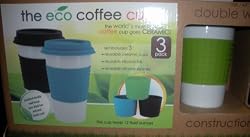 TheEcoCoffeeCupSet/3CeramicCupsWithSiliconeLidsandSleeves12oz