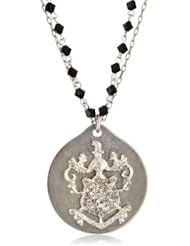 Sisi Amber Black Crystal Beads and Chain, Crest Pendant Necklace