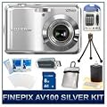 Fujifilm FinePix AV100 12 MP Digital Camera (Silver), 3X Optical Zoom Lens, 2.7" LCD, HD Video 720p w/Sound, Panoramic Shooting Mode, Reversible Neoprene Case, AA Rapid Multivoltage AC/DC Charger, 8 GB Memory Card, USB Card Reader, Tripod, & More