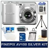 Fujifilm FinePix AV100 12 MP Digital Camera (Silver), 3X Optical Zoom Lens, 2.7 LCD, HD Video 720p w/Sound, Panoramic Shooting Mode, Reversible Neoprene Case, AA Rapid Multivoltage AC/DC Charger, 8 GB Memory Card, USB Card Reader, Tripod, & More