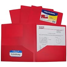 C-Line Two-Pocket Heavyweight Poly Portfolio, For Letter Size Papers, Includes Business Card Slot, 1 Case of 25 Portfolios, Red (33954)