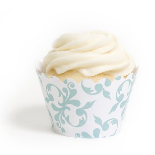 Dress My Cupcake Tiffany Blue Filigree Cupcake Wrappers, Set of 12