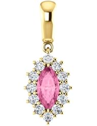 14K Yellow Gold 8.00x4.00mm Marquise Cut Chatham Created Pink Sapphire and Diamond Pendant -- LIFETIME WARRANTY