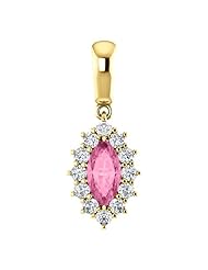 18K Yellow Gold 8.00x4.00mm Marquise Cut Chatham Created Pink Sapphire and Diamond Pendant -- LIFETIME WARRANTY