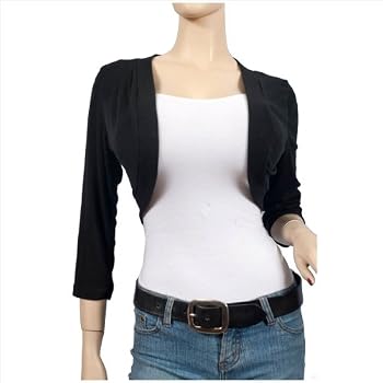 Set A Shopping Price Drop Alert For Plus Size Black 3/4 Sleeve Cropped Bolero Shrug
