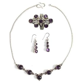 Necklace and Ring Set Sterling Silver Amethyst Jewelry (gnklcs235) by