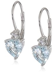 Sterling Silver Aquamarine and Created White Sapphire Heart Leverback Drop Earrings