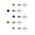 Sterling Silver 3mm Round Amethyst, Citrine, Peridot, Garnet, and Blue Topaz Stud Earring Set
