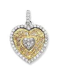 Sterling Silver CZ & Vermeil Heart Pendant