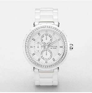 Fossil White Ceramic and Crystal Multifunction Ladies Watch CE1008