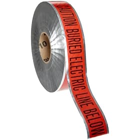 Brady 91601 1000' Length, 2" Width, B-721 Metal Detectable Polyester, Black On Red Color Detectable Identoline Warning Tape - Electric, Legend "Caution: Buried Electric Line Below"