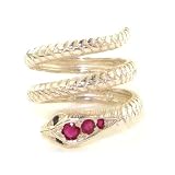 Fabulous Solid White Gold Natural Ruby & Sapphire Detailed Snake Ring - Finger Sizes 5 to 12 Available