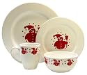 Waechtersbach Holiday George 16-Piece Dinnerware Place Setting, Service for 4, White with Cherry Snowman