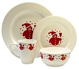 Waechtersbach Holiday George 16-Piece Dinnerware Place Setting, Service for 4, White with Cherry Snowman