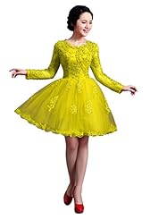 A-line Polyester/Viscose Long Sleeves Applique Sequined Short Scoop Neck Prom Dress 
