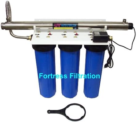 Fortress Filtration UV Light w/Triple Big Blue 20" x 4.5" Water Filter Housing/Whole House/bracket