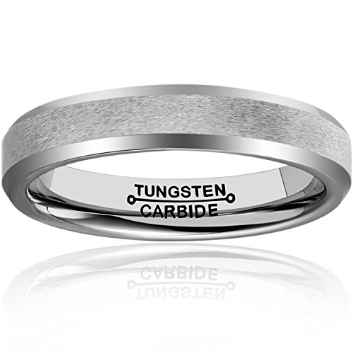 Sale! MNH 4mm Tungsten Comfort Fit Beveled Edges Brushed Classy Wedding Band Ring Size 4-12