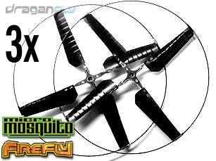 41MYXXn0JVL 3 Black Main Rotor Sets (3 Upper + 3 Lower Rotor Blades) For Micro Mosquito & FireFly RC Helicopters