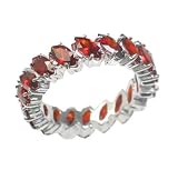 Sterling Silver Synthetic Garnet Red CZ Eternity Band Ring (Size 6,7,8,9)