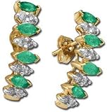 Marquise Emerald Pyramid Earrings in 14K Yellow Gold