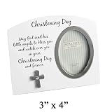 AT-Giftware - Cadre Photo Spécial Baptème - Blanc et Argent