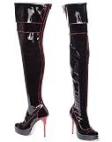 LA468-NIKITA, 4.5 Thigh-High Boot With 1 Platform With Inner Zipper And Red Enamel Thorn Heel Halloween or Theatre Costume Shoes by Leg Avenue