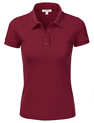 JJ Perfection Women's Classic 3-Button Short Sleeve Golf Polo Shirt BURGUNDY M