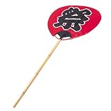 「祭」文字入り　柄の長い大きな赤いうちわ　お祭り用品