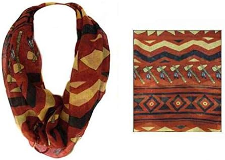 J&amp;C Family Owned Native American Theme Fashion Scarf Color: White/Brown/Black 71" X 28"