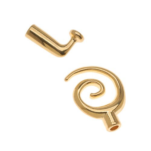 22K Gold Plated Glue-In Sliding Toggle Clasp Small 'Spiral' Fits 3mm Cord (1)