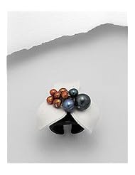 White Flower Leather Dyed Fresh Water Pearls Ring