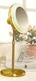 Review Mirror Place  / Adjustable Height Fluorescent Lighted Brushed Brass 5X Magnifying Vanity Mirror