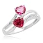 10k White Gold Heart-Shaped Created Ruby w/ Diamonds Heart Ring, Size 10