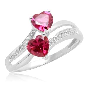 10k White Gold Heart-Shaped Created Ruby w  Diamonds Heart Ring by Amazon.com Collection