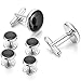 MOWOM Silver Gold Black Rose Gold Rhodium Plated Enamel Cufflinks Stud Set Tuxedo