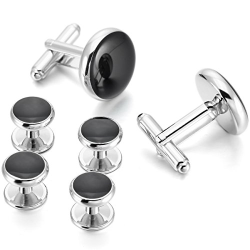 MOWOM Silver Gold Black Rose Gold Rhodium Plated Enamel Cufflinks Stud Set Tuxedo