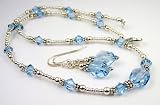 Aquamarine March Birthstone Sterling Silver Swarovski Crystal Handmade Beaded Necklace and Earring 2 Piece SET