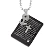 Men Symbol Stainless Steel Lord's Prayer Cubic Zirconia Cross Tablet Pendant Necklace