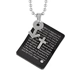 Men Symbol Stainless Steel Lord's Prayer Cubic Zirconia Cross Tablet Pendant Necklace